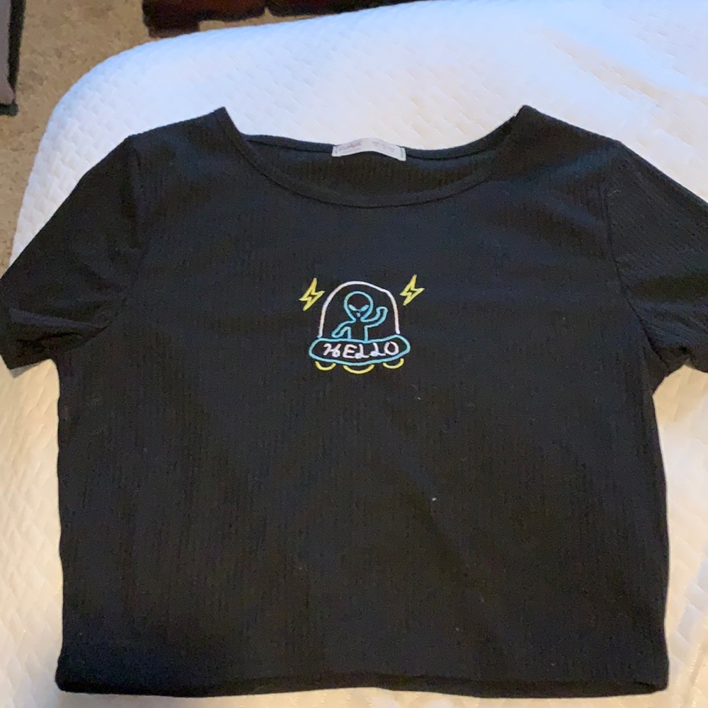 Black Graphic Crop Top